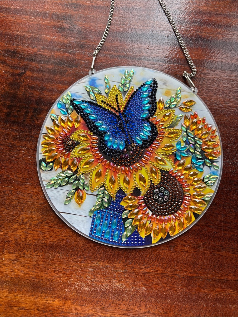 Handcrafted Blue Butterfly & Sunflower Wall Art/Suncatcher - Decorative Hanging